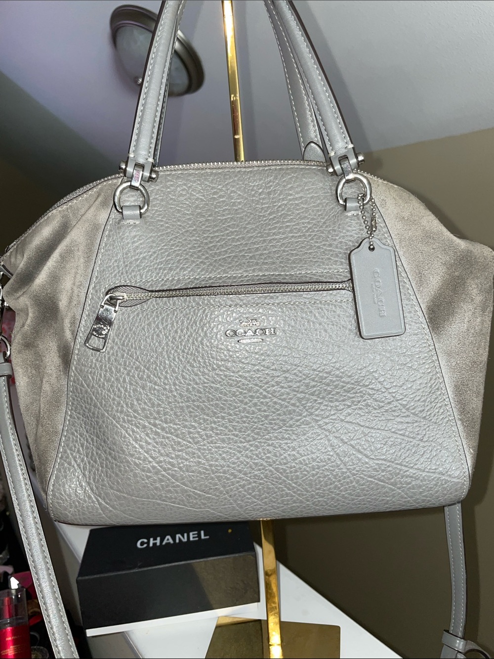 Coach Pebbled Leather Satchel — Gray